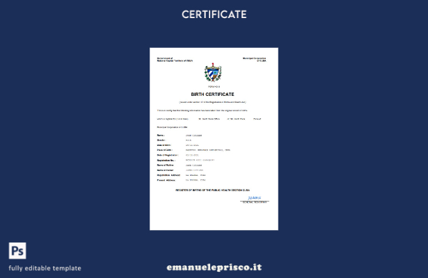 stile verificato Certificato di nascita dello stato di stato di Cuba Modello Wor